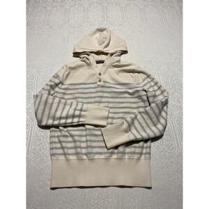 Banana Republic Striped Henley Hoodie Sweater Cream Gray Size S